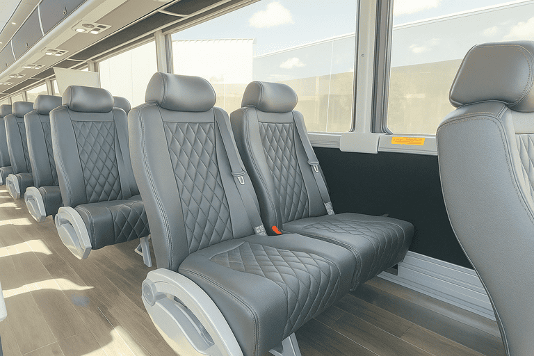 interior of Franklin Shuttle Bus Company charter bus